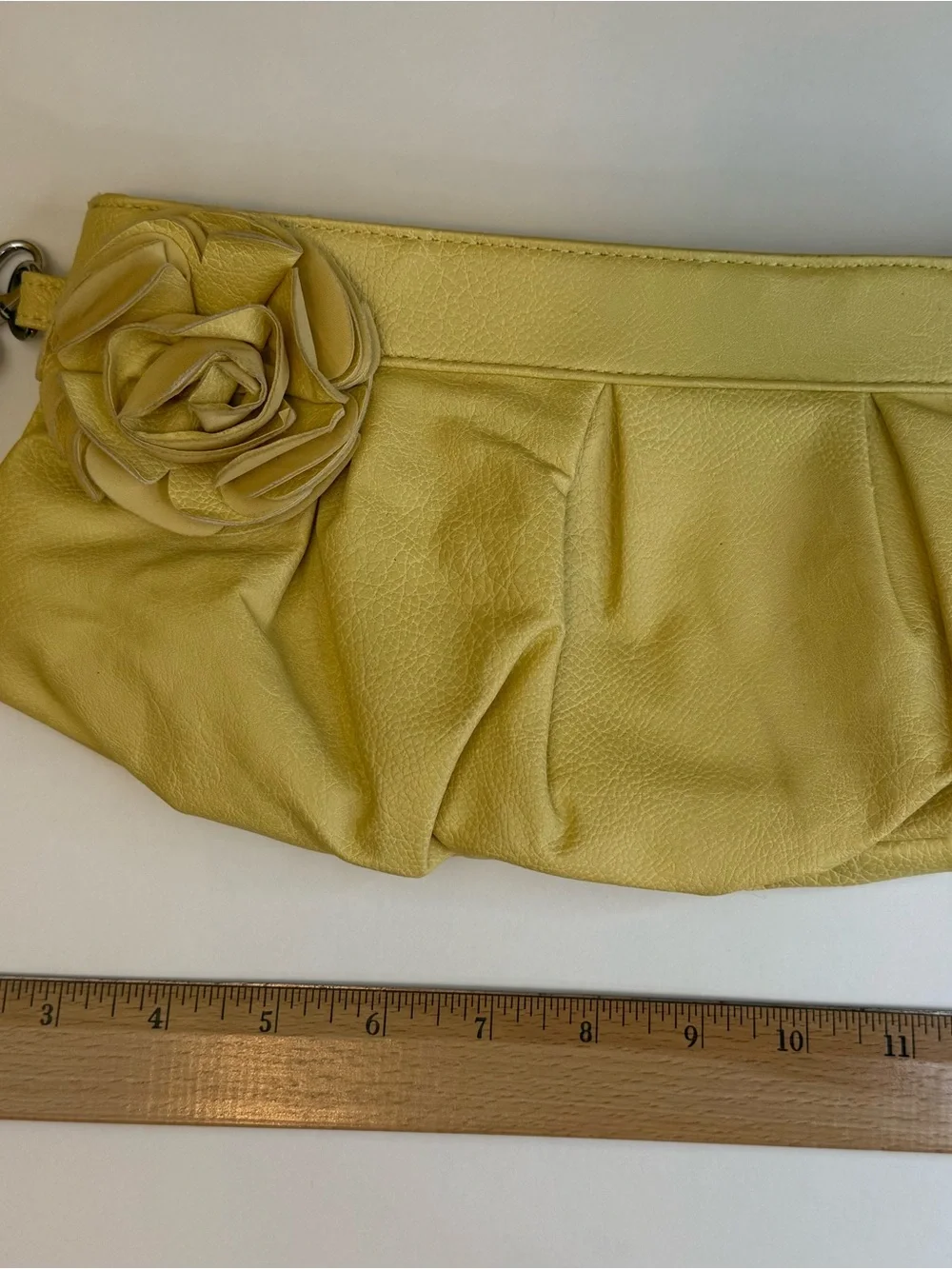 NY & Co Yellow Rose Accent Pleated Wristlet Clutch